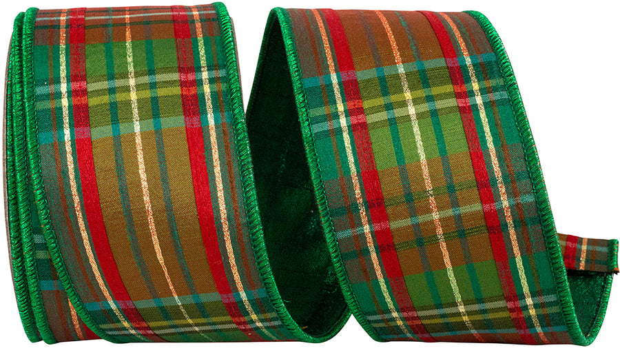 Plaid Verde Tradition Green Red 2-1/2 Inch Wired Edge Ribbon
