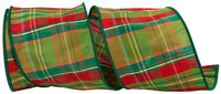 Plaid Verde Tradition Wired Edge Ribbon Green Red 4 Inch