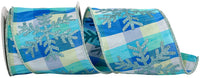 Blue Wired Edge Ribbon 4 Inch Snowflake Dupioni Plaid