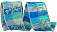Blue Wired Edge Ribbon 2-1/2 Inch Snowflake Dupioni Plaid