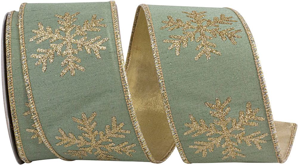 Sage 2-1/2 Inch Snowflake Glitter Ribbon for Wreaths and Bows