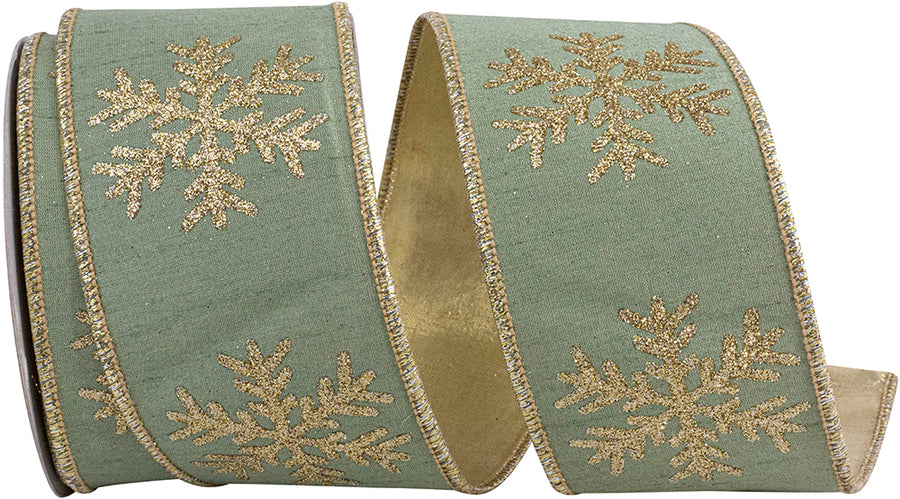 Sage 2-1/2 Inch Snowflake Glitter Ribbon for Wreaths and Bows