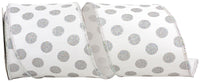 White Silver 4 Inch Dot Jumbo Holographic Deluxe Backed Wired Edge Ribbon for Wreaths & Bows