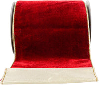 Red Gold 6 Inch Velvet Plush Texture Deluxe Backed Wired Edge Ribbon for Wreaths & Bows