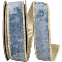 French 1 Inch Velvet Plush Texture Sky Deluxe Backed Wired Edge Ribbon for Wreaths & Bows