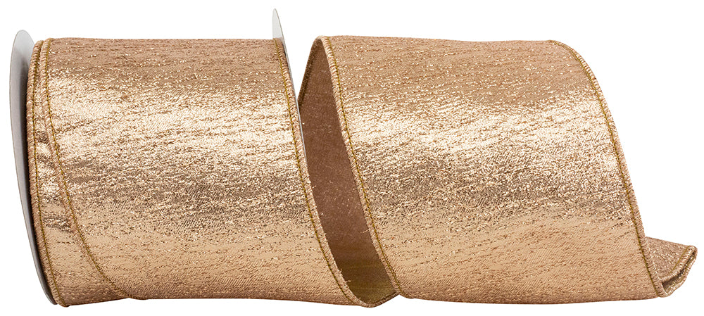 Peach Wired Edge Ribbon 4 Inch Metallic Texture Riches