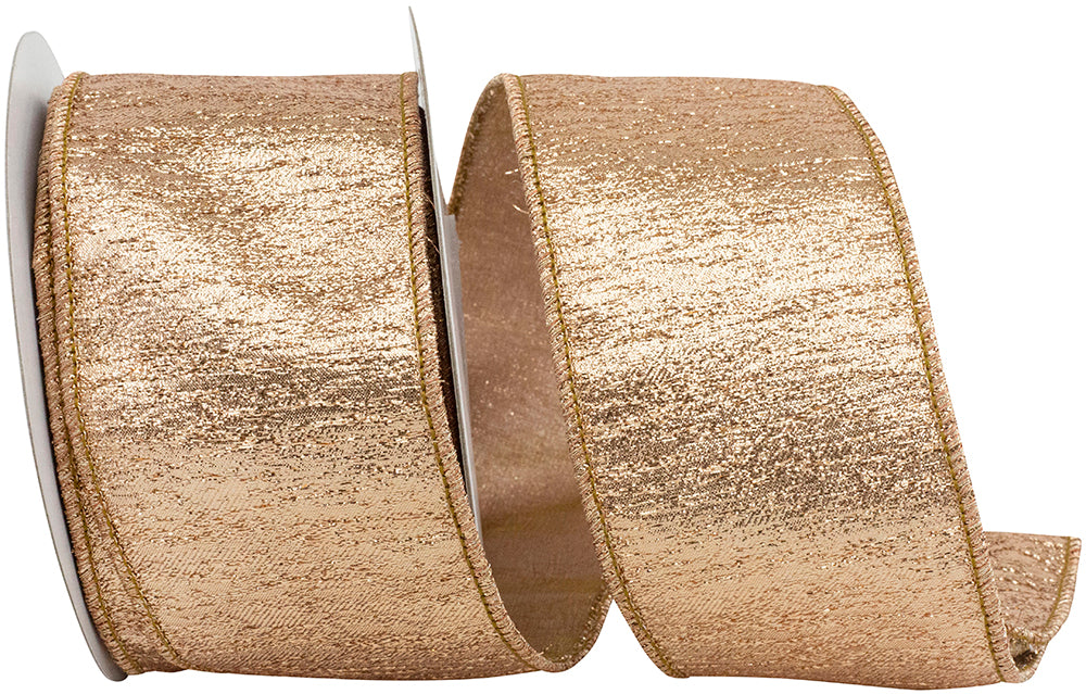 Peach Metallic Texture Riches Wired Edge Ribbon 2-1/2 Inch