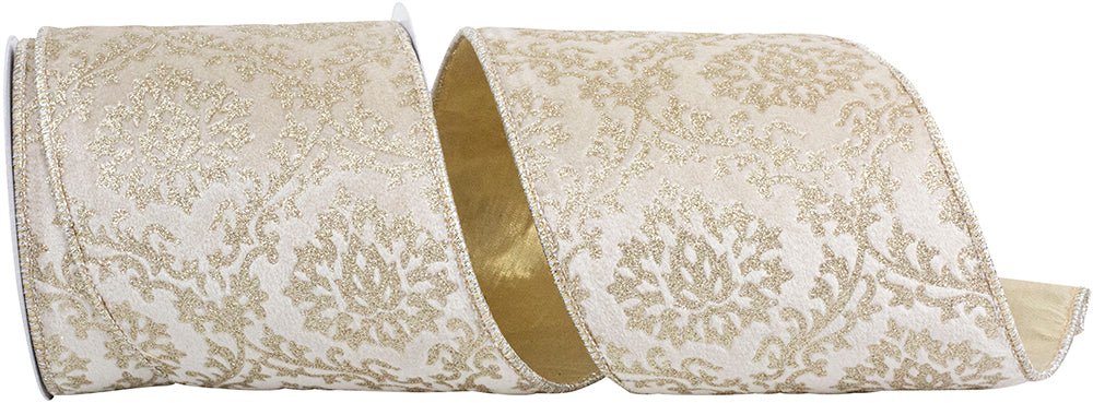 Ivory Gold 4 Inch Velvet Wired Edge Ribbon for Bows