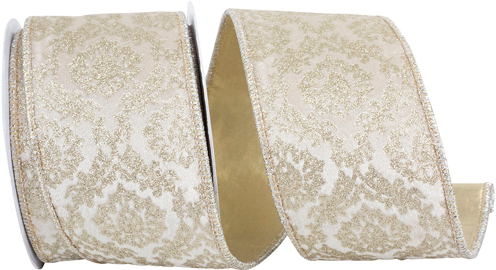 Ivory Gold 2-1/2 Inch Velvet Wired Edge Ribbon