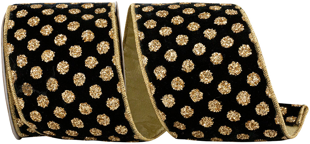Black 4 Inch Jumbo Glitter Plush Velvet Wired Edge Ribbon