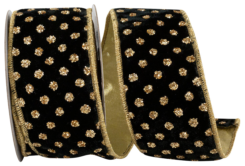 Black 2-1/2 Inch Jumbo Glitter Plush Velvet Ribbon