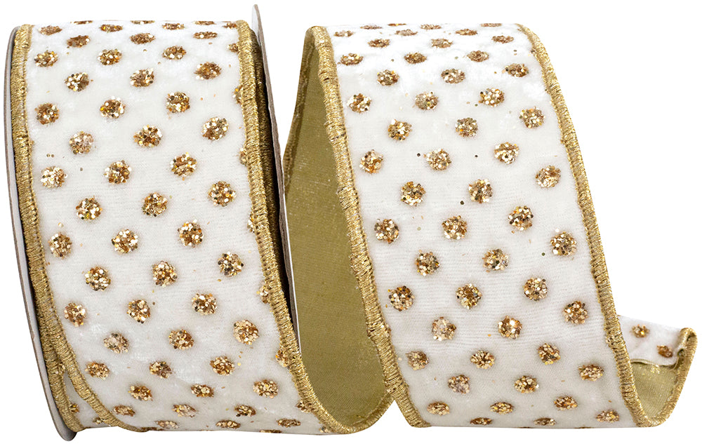 Ivory 2-1/2 Inch Dot Jumbo Glitter Plush Velvet Ribbon