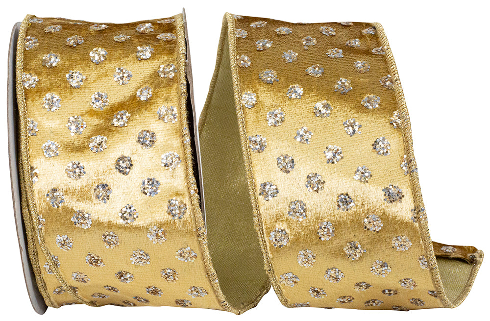 Champagne Glitter Plush Velvet Wired Edge Ribbon 2-1/2 Inch