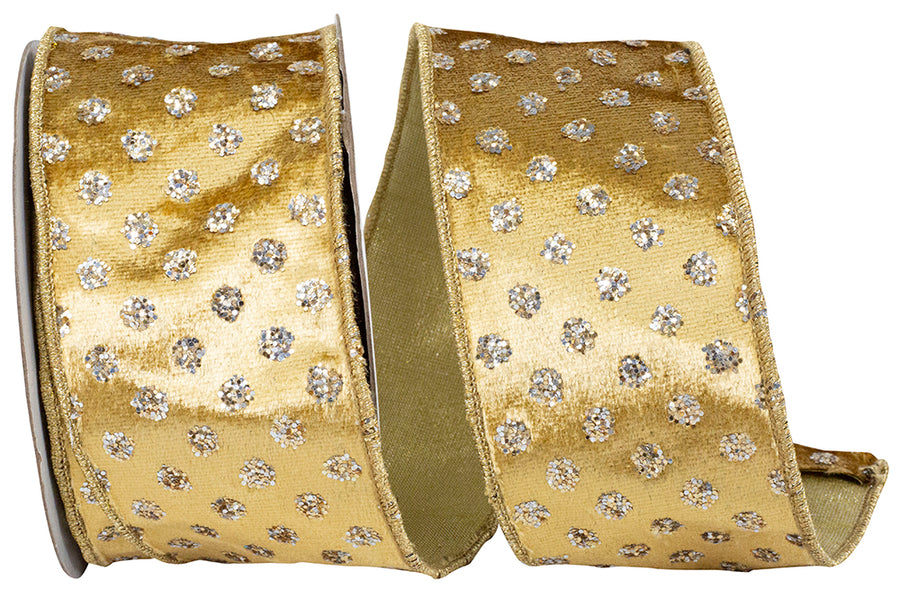 Champagne Glitter Plush Velvet Wired Edge Ribbon 2-1/2 Inch