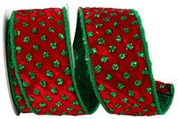 2-1/2 Inch Red Green Dot Jumbo Glitter Velvet Ribbon