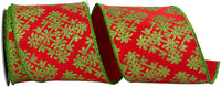 Filigree Diamonds Glitter Ribbon Red Green 4 Inch 5Yds