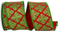 Filigree Diamonds Glitter Ribbon Red Green 2-1/2 Inch