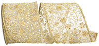 Gold 4 Inch Wired Edge Tissue Silk Ribbon for Wreaths