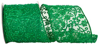 4 Inch Jewel Embroidery Tissue Silk Ribbon Holiday 5Yds