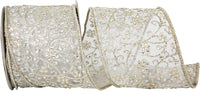 Champagne 4 Inch Wired Edge Ribbon with Jewel Embroidery