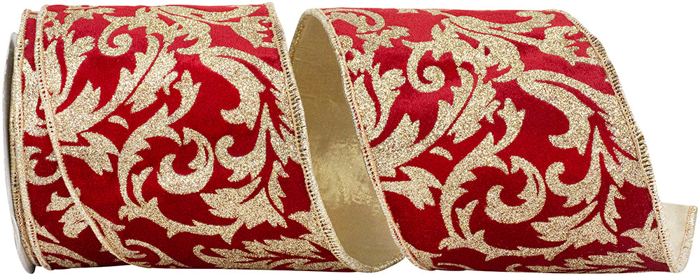 Red 4 Inch Velvet Glitter Ribbon for Wreaths and Bows