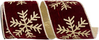 Snowflake Jumbo Glitter Velvet Ribbon Burgundy Gold 4 Inch