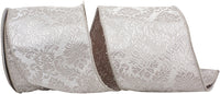 Pewter 4 Inch Filigree Regal Flourish Texture Woven Wired Edge Ribbon for Wreaths & Bows