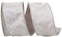 Pewter 2-1 2 Inch Filigree Regal Flourish Texture Woven Wired Edge Ribbon for Wreaths & Bows