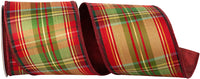 Scarlet Plaid Cranberry Metallic Wired Edge Ribbon 4 Inch