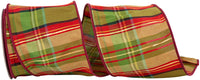 Scarlet Wired Edge Ribbon 4 Inch Plaid Cranberry Metallic