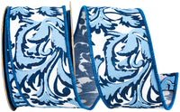 Blue 2-1 2 Inch Scroll Leaf Moderna Deluxe Wired Edge Ribbon for Wreaths & Bows