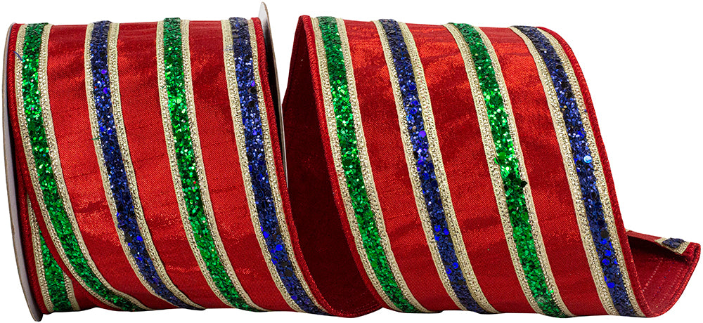 Multi Glitter Stripe Metallic Dupioni Ribbon 4 Inch for Wreaths