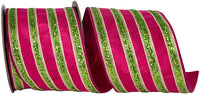 Glitter Stripe Metallic Dupioni Ribbon Fuchsia Lime 4 Inch