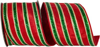 Glitter Stripe Metallic Dupioni Ribbon Red Green 4 Inch