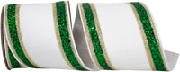 Dupioni Regalia Glitter Edge Ribbon White Green 4 Inch