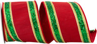 Dupioni Glitter Edge Ribbon 4 Inch Red Green 5Yds