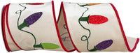 Multi 4 Inch Christmas Lights Embroidered Plush Velvet Deluxe Wired Edge Ribbon for Wreaths & Bows