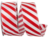 Red White 1-1 2 Inch Candy Cane Iridescent Stripe Wired Edge Ribbon for Wreaths & Bows