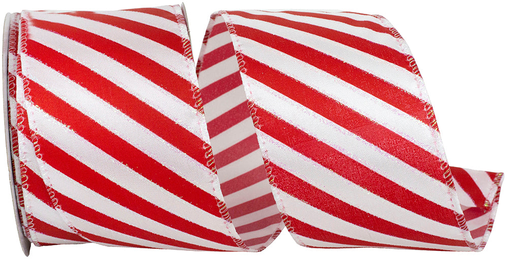 Red White 2-1 2 Inch Candy Cane Iridescent Stripe Wired Edge Ribbon for Wreaths & Bows