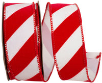 Red White 1-1 2 Inch Candy Cane Grand Velvet Stripe Outdoor Polypro Wired Edge Ribbon for Wreaths & Bows