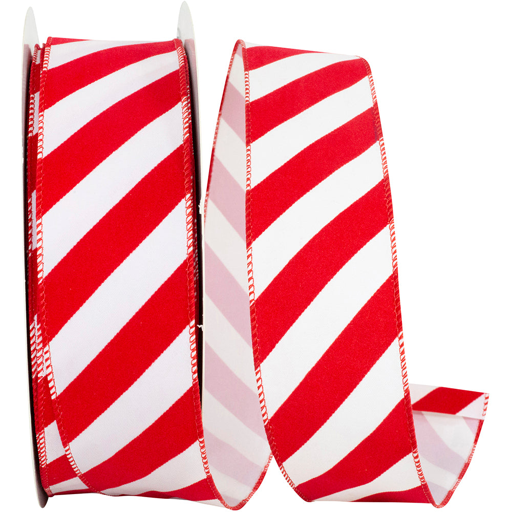 Red White 2-1 2 Inch Candy Cane Grand Velvet Stripe Outdoor Polypro Wired Edge Ribbon for Wreaths & Bows
