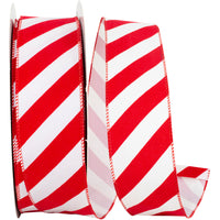 Red White 2-1 2 Inch Candy Cane Grand Velvet Stripe Outdoor Polypro Wired Edge Ribbon for Wreaths & Bows