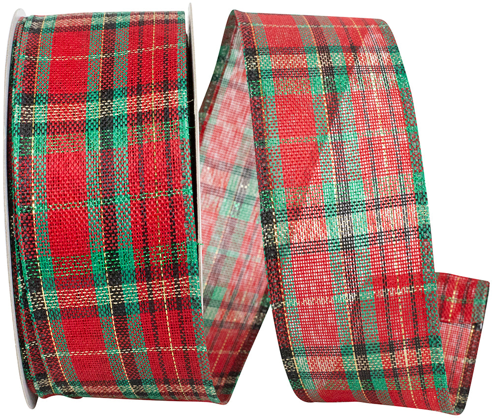 Mckenzie Plaid Wired Edge Ribbon Red Green 1-1/2 Inch