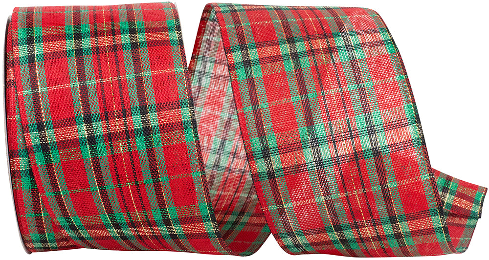 Mckenzie Plaid Wired Edge Ribbon Red Green 2-1/2 Inch