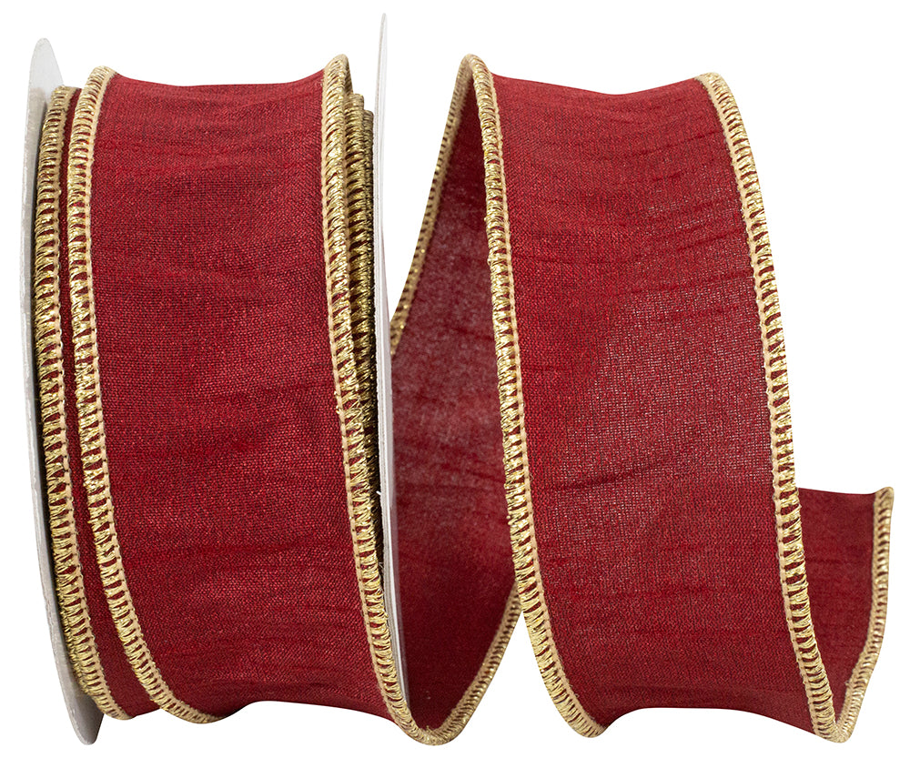 Dupioni Colors Scarlet Gold Wired Edge Ribbon 1-1/2 Inch