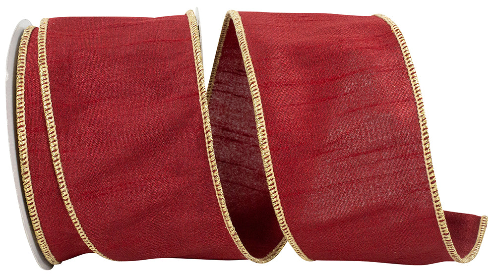 Dupioni Colors Scarlet Gold Wired Edge Ribbon 2.5 Inch