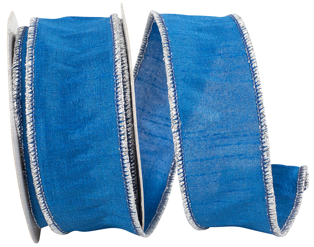 Dupioni Colors Royal Silver 1-1/2 Inch Wired Edge Ribbon