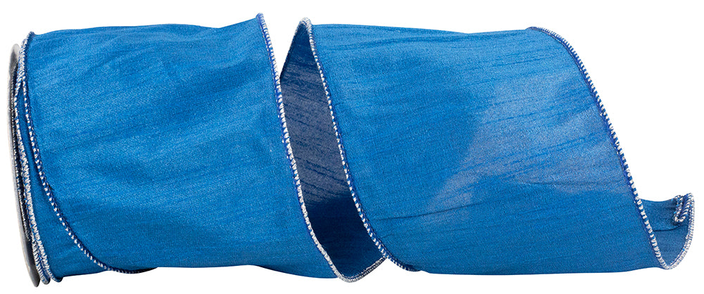 Dupioni Colors Royal Silver 4 Inch Wired Edge Ribbon