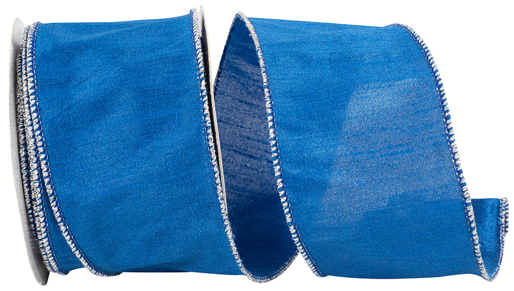 Dupioni Colors Royal Silver 2-1/2 Inch Wired Edge Ribbon