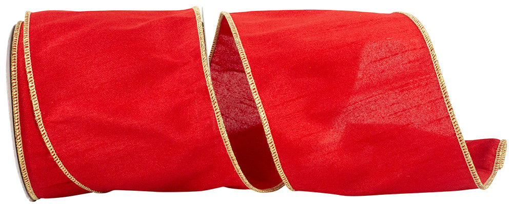 Red Gold 4 Inch Dupioni Colors Deluxe Wired Edge Ribbon for Wreaths & Bows